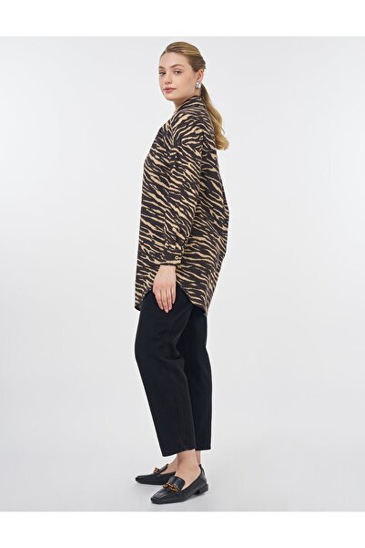 KYR Πουκάμισο με μοτίβο Zebra Τουνίκ γιακά Σκούρο Καφέ