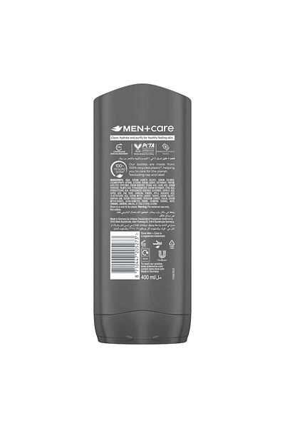 Dove Men+Care Purifying Cleanser Charcoal + Clay 3in1 For Clean Face Body and Hair with 24H Nourishi