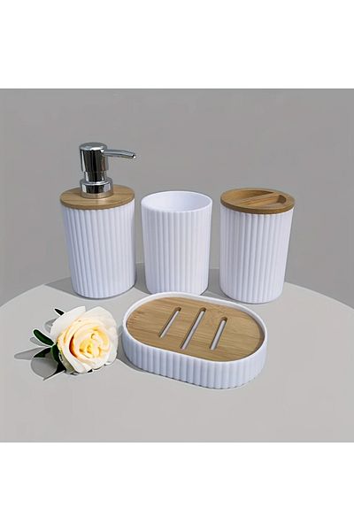 Choice white round 4pcs Bathroom Accessories Set Plastic Bathroom Accessories Toothbrush Holder Mouthwash C