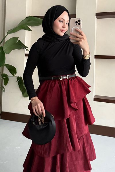 InStyle Fusta lungă cu volane în straturi Bordeaux