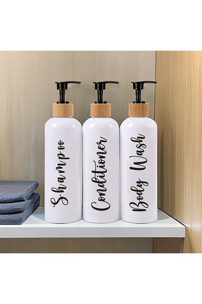 Choice مجموعة موزع شامبو أبيض مكونة من 3 قطع، زجاجة لوشن حمام مع مضخة قابلة ل...