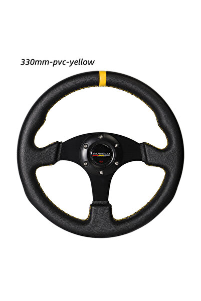 Choice عجلة قيادة مسطحة صفراء مقاس 330 مم/13 بوصة من الألومنيوم + PVC لمحاكاة...