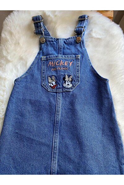 Starry Couture Mickey Nakışlı Kot Salopet Kız Çocuk Elbise