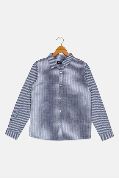 Ocean Pacific Kids Boy Stripe Long Sleeve Casual Shirt, Blue