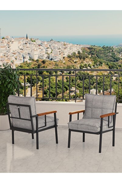 Mygusi Modern Balkon, Bahçe, Cafe, Metal Koltuk, Kanepe Tekli - Açık Gri