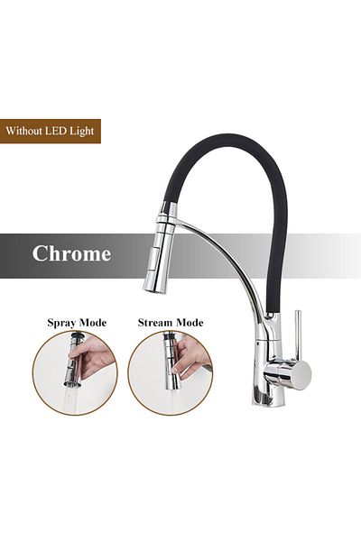 Choice Chrome Brushed Nickel Rubber Kitchen Faucet Mixer Tap Rotation Pull Down Stream Sprayer Taps Hot Col