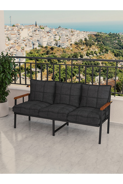 Mygusi Modern Balkon, Bahçe, Cafe, Metal Koltuk, Kanepe Üçlü - Antrasit
