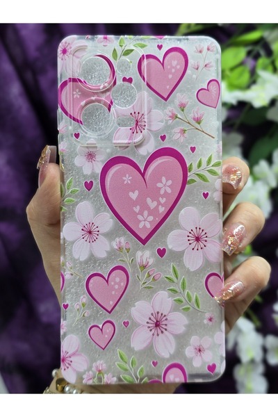 Magic Ring Redmi Note 12 Pro 5g Compatible Heart and Flower Patterned Transpa...