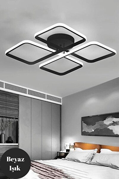 DEFNE AVİZE LEVENT Novem Siyah Plafonyer Ultra Süper Beyaz Ledli Avize