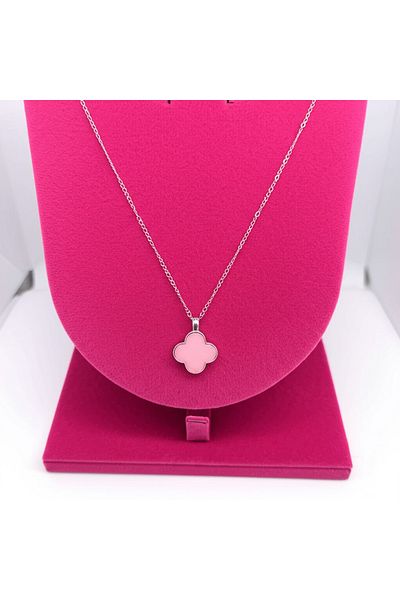 Esra Butik Hane Zircon Stone 4 Leaf Clover Pattern Necklace - Stainless Steel Necklace for Women