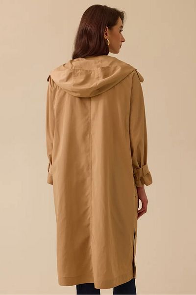 SEÇİL Women's Double Breasted Buttoned Hooded Trench Coat - Camel