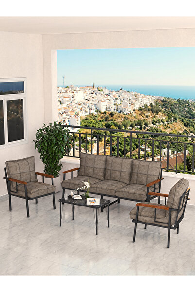 Mygusi Modern Serisi Bahçe Takımı, Bahçe Mobilyası, Metal Koltuk Takımı - 3 1...