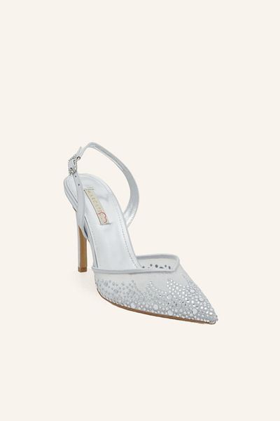 MARCATELLI Silver Satin Yona Heeled Shoes