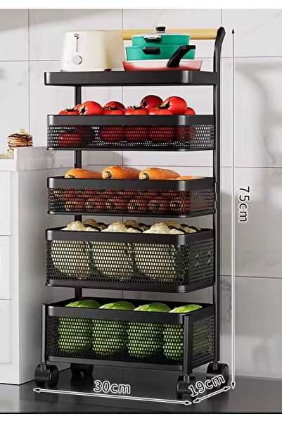 TRENDESK 5 Katlı Metal Siyah Yana Açılır Sebze Meyve Sepeti Patates Soğan Sep...