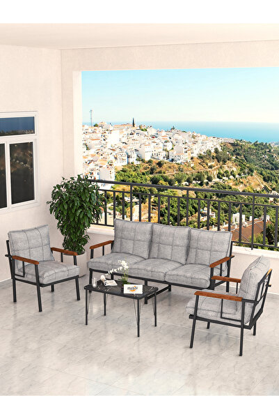 Mygusi Modern Serisi Bahçe Takımı, Bahçe Mobilyası, Metal Koltuk Takımı - 3+1...