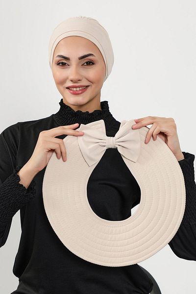 Aisha's Design قبعة حجاب قابلة للإزالة مع قبعة على شكل فيونكة في الخلف (البحر، حمام السباحة)، S-10SN