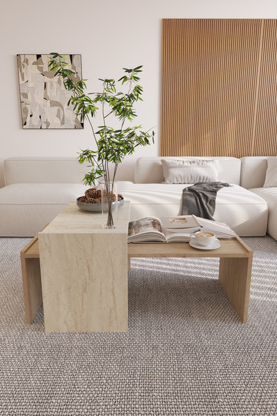 POFİTTO Liva 2'li Orta Sehpa Takımı Traverten ve Safir Desenli İskandinav, Bohem