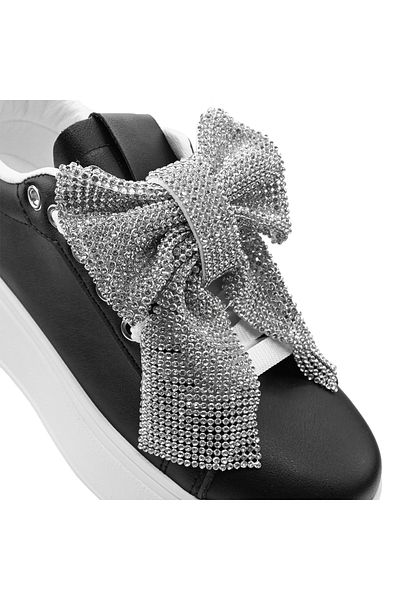 Tmall Pantofi sport pentru femei, D1306, din piele ecologică, negri cu argintiu