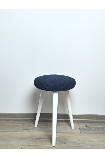 decosense Cozy Peluş Puf Dekoratif Ahşap 3 Beyaz Ayaklı Tabure Şık Konforlu Y...