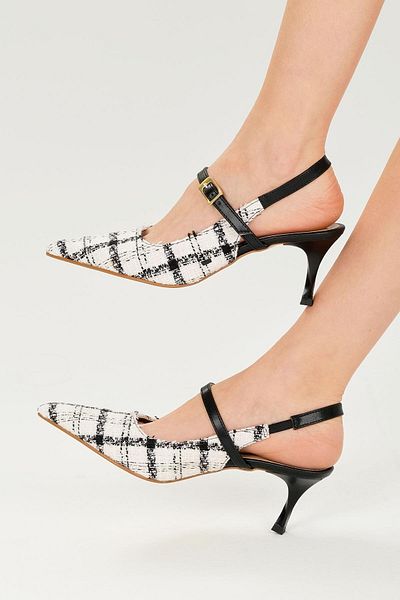 Mio Gusto Tamara White Color Tweed Fabric Women's Heeled Shoes