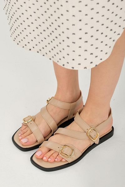 Mio Gusto Γυναικεία πέδιλα Marielle Nude Color Double Buckle