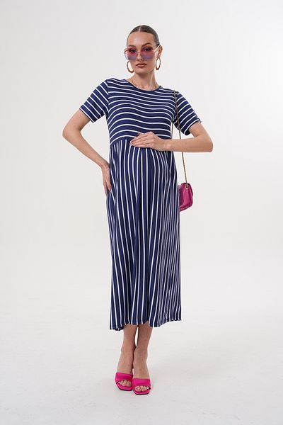 Miss Dünya Lissa Striped Maternity and Maternity Short Sleeve Long Dress