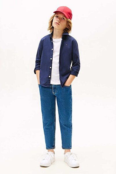 Tommy Hilfiger Erkek Çocuk Solid Stretch Poplin Gömlek - Lacivert