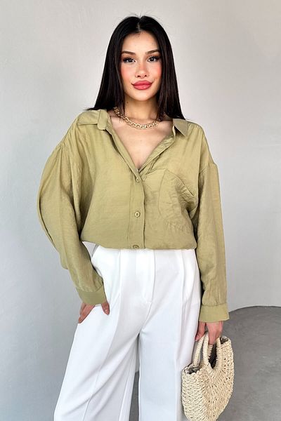 Cappmoda Gml-4612 Khaki Off-Shoulder Oversize Shirt