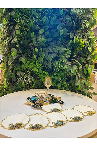 ARS HOME DEKOR Cocktail Napkin, Gold Sequin Swan Pattern Embroidered Oval Coffee Tray Napkin Holder, 6-Piece Presentation Napkin