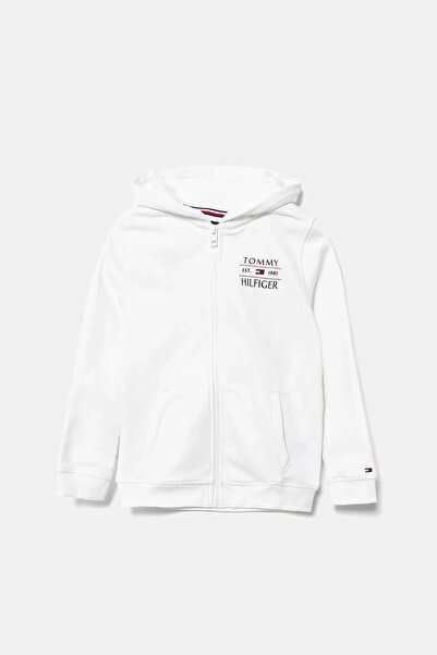 Tommy Hilfiger Fermuarlı Kapüşonlu Sweatshirt - Beyaz