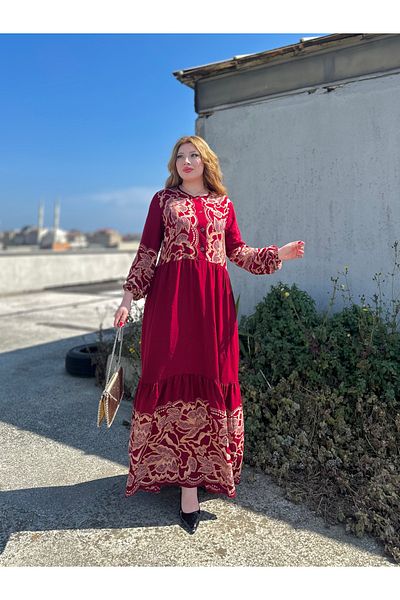 stcococix since 1990 Women Viscose Long Dress O-Neck Print Viscose Dress Suitable Dress for Hijab