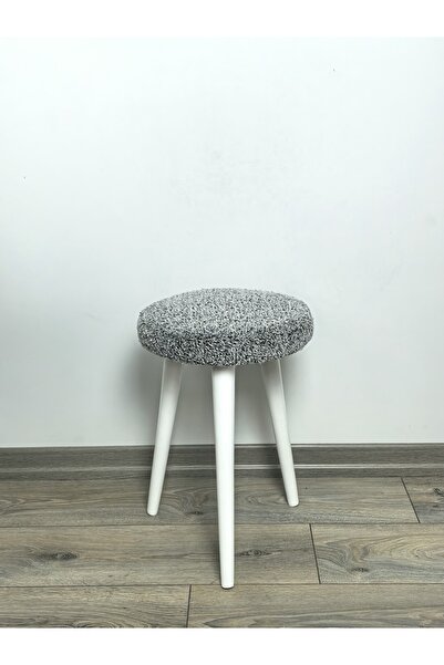 decosense Cozy Peluş Puf Dekoratif Ahşap 3 Beyaz Ayaklı Tabure Şık Konforlu Y...