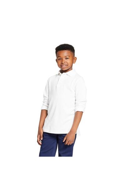 Nacar Çocuk Polo Yaka Uzun Kollu Beyaz Tişört Pamuklu Polo Yakalı Çocuk Tshirt