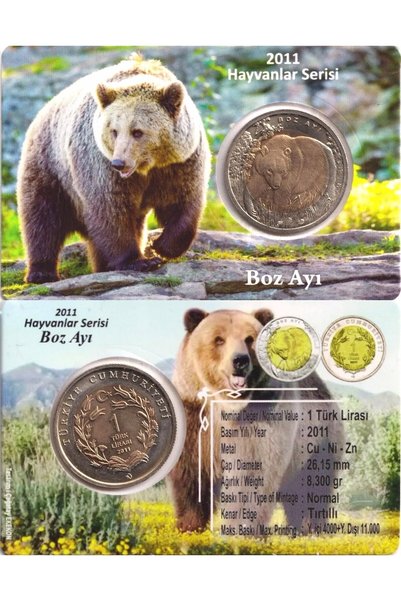 3Alp Koleksiyon Boz Ayı 1 Lira 2011, Darphane Hatıra Bimetal Para, Hayvanlar ...