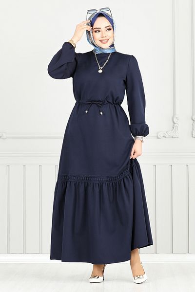 ModaMerve Φόρεμα Hijab με ελαστική μανσέτα 23011UKB929-M Navy