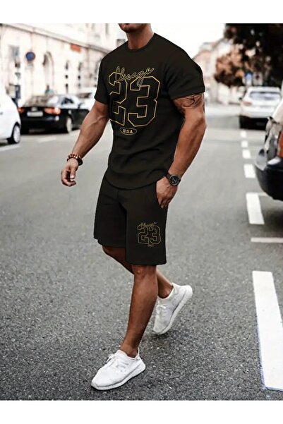 LAND MODA طقم رياضي كاجوال للرجال طقم تي شيرت وبنطلون مريح للرجال طقم صيفي مط...