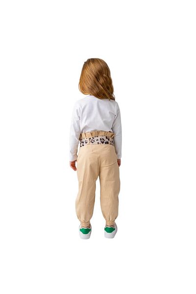 Zeyland Girl's Drawstring Waist Jogger Pants-Beige