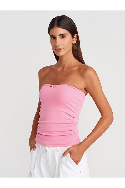 Dilvin 31557 Rose Detailed Strapless Ball-Ροζ