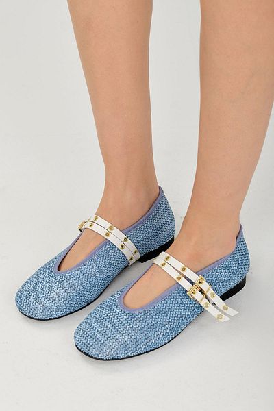 Mio Gusto Balerina de damă Nolina Straw Denim Blue Color Banded