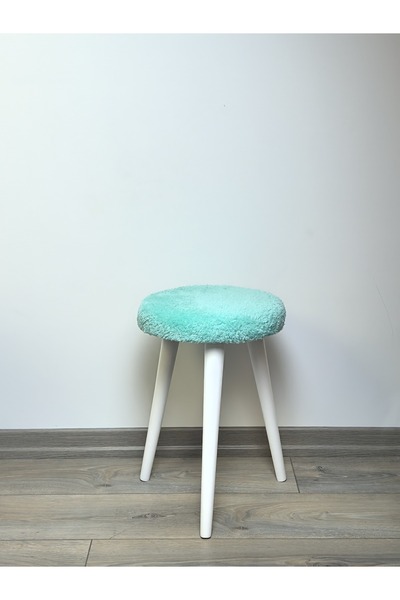 decosense Cozy Peluş Puf Dekoratif Ahşap 3 Beyaz Ayaklı Tabure Şık Konforlu Yumuşacık Modern ve Rahat Oturak