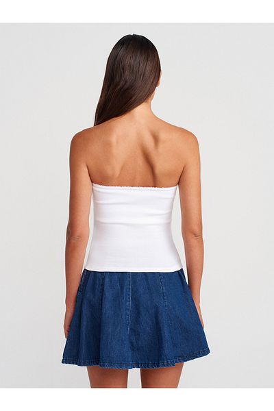 Dilvin 31557 Rose Detailed Strapless Ball-White