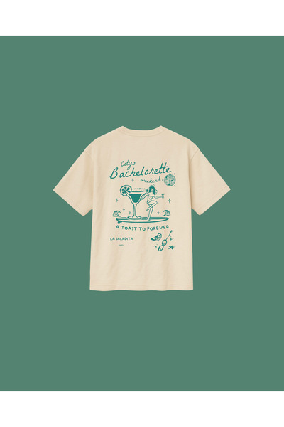 Altair Tr تي شيرت نسائي كبير الحجم مطبوع عليه كوكتيل باللون البيج