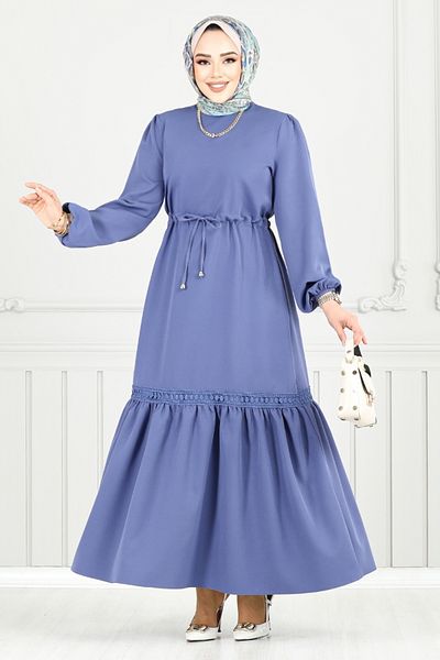 ModaMerve Φόρεμα Hijab με ελαστική μανσέτα 23011UKB929-M Indigo