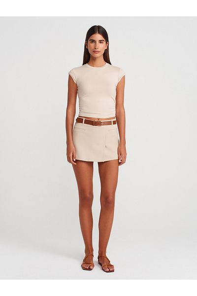 Dilvin 81059 Pantaloni scurți cu curea dublu Fusta-Stone