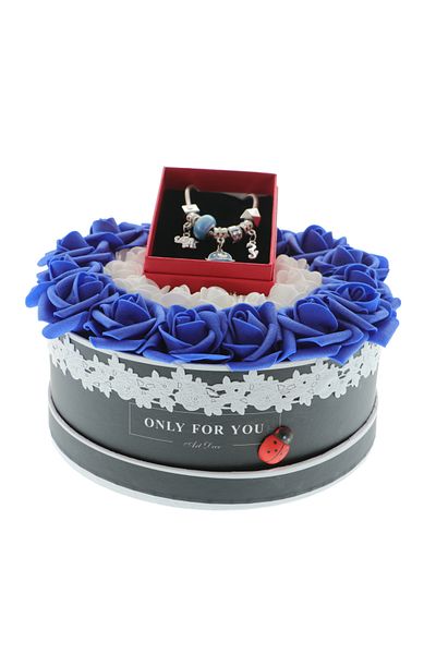 GiftExpress Blue floral arrangement with foam roses and charm bracelet