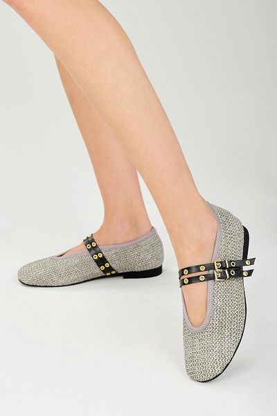 Mio Gusto Nolina Wicker Gray Color Banded Women's Ballerina Shoes