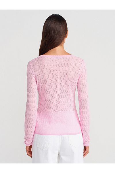 Dilvin 60969 V-Neck Openwork Button Slim Knitwear Cardigan-Pink