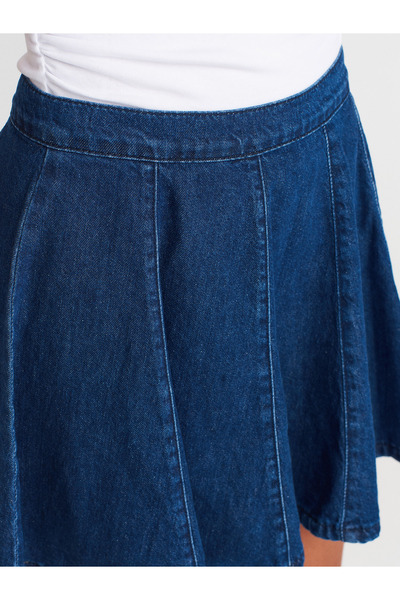 Dilvin 80581 Çok Parçalı Denim Mini Etek-Mavi