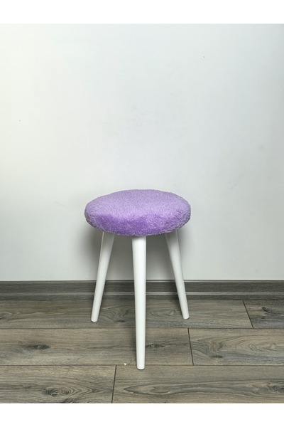 decosense Cozy Peluş Puf Dekoratif Ahşap 3 Beyaz Ayaklı Tabure Şık Konforlu Y...