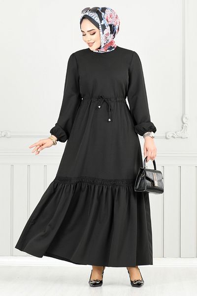 ModaMerve Φόρεμα Hijab με ελαστική μανσέτα 23011UKB929-M Μαύρο